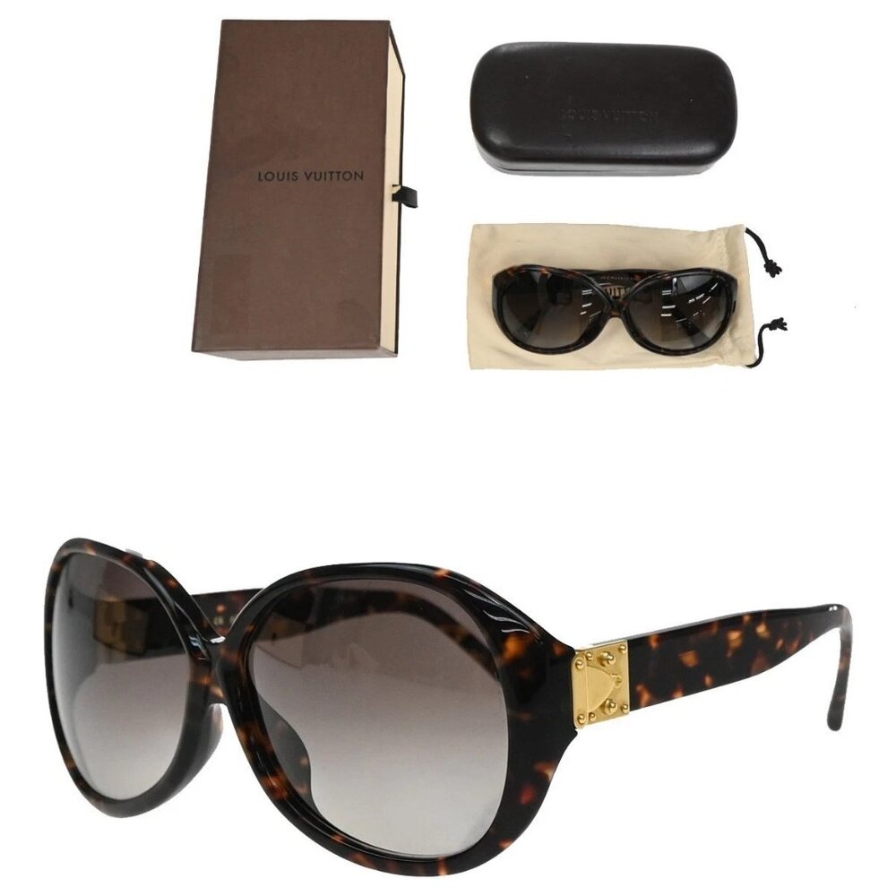 LOUIS VUITTON Sun Glasses Eye Wear Metal Plastic Gold Brown Italy Z0255E 30EG035